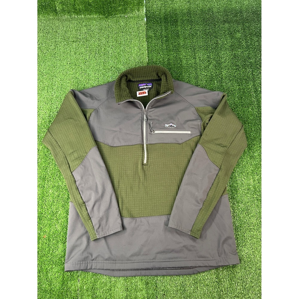 Patagonia R1 Polartec Power Dry Hybrid Half Zip Fleece Trout Green Gray Mens L